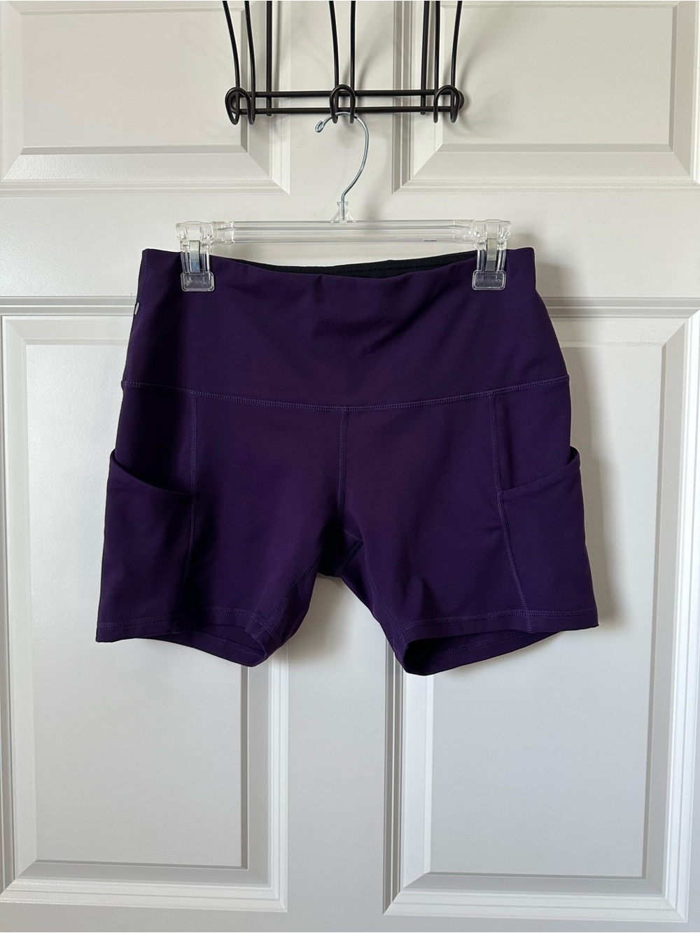 ODODOS Power Flex Yoga Shorts Tummy Control Workout Running Shorts Deep Purple L